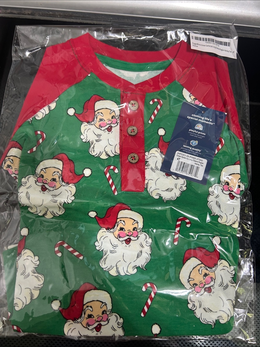 Boys 4t new nwt Santa Claus Christmas shirt top Henley tee raglan Santa joy